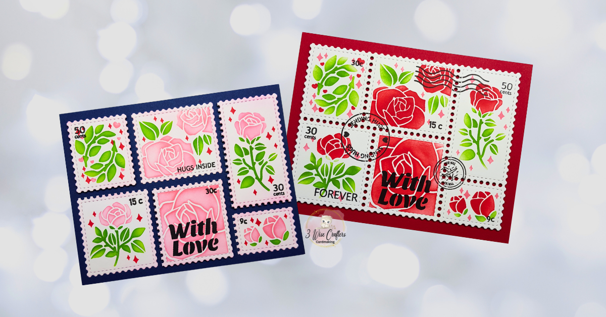 Waffle Flower’s Postage Collage Die and Postage Collage Rose Stencil